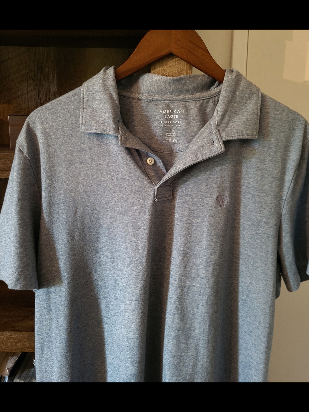 Large American Eagle Outfitters Men’s Heather Gray/blue Polo Shirt